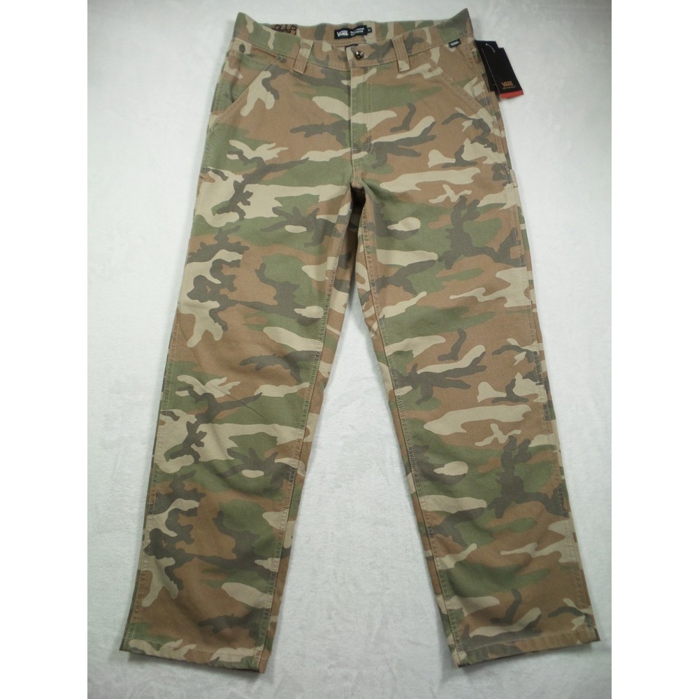 Vans Pants Mens Size 32 Green Camouflage Drill Chore Carpenter Loose Fit NWT
